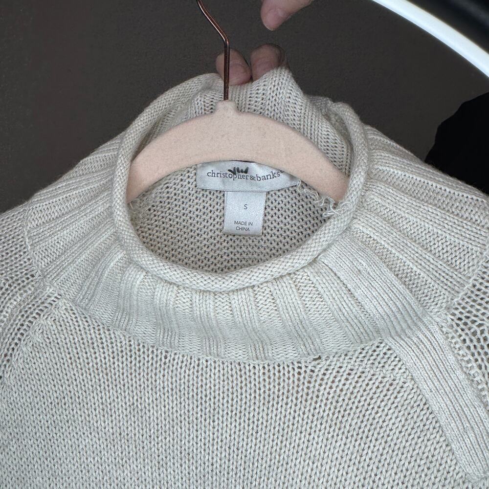 Christopher & Banks Fair Isle Roll Mock Neck Sweater Size Small Black Ivory - Picture 4 of 5